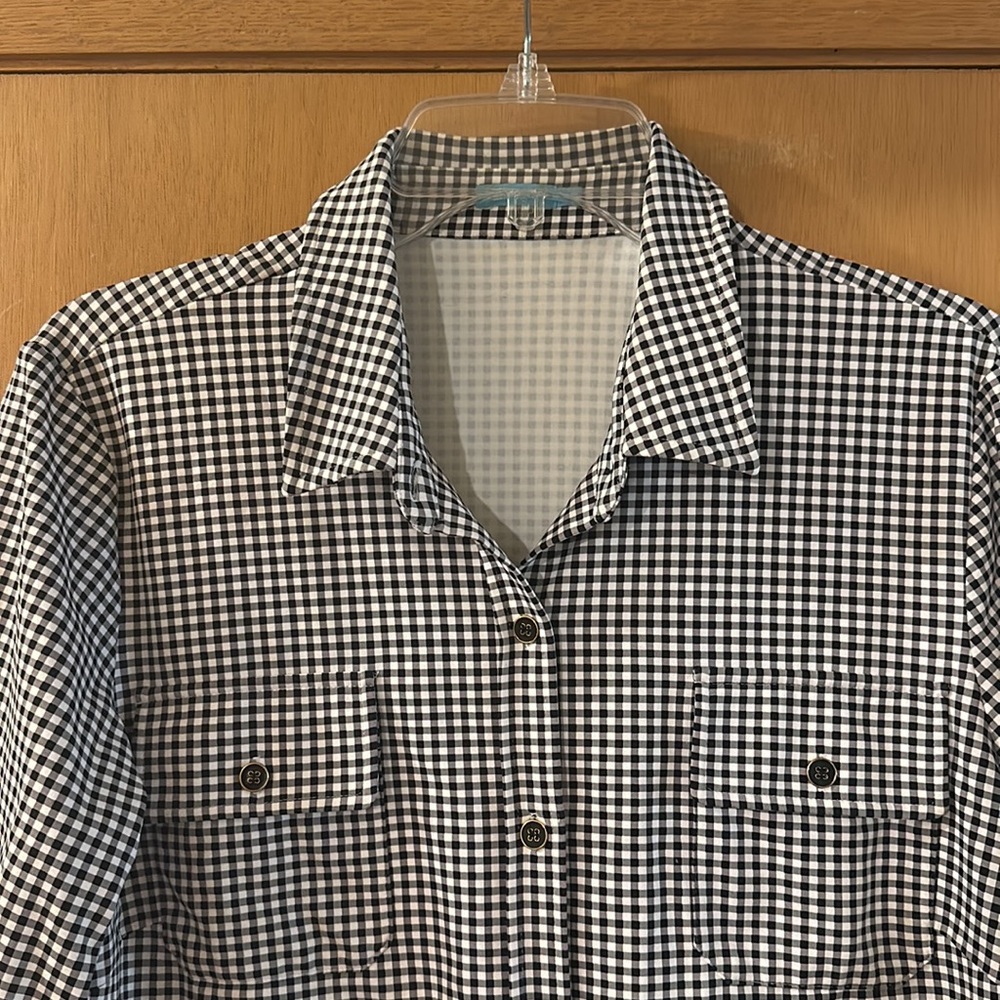 J. McLaughlin Women’s Gingham Button Down Knit Shirt Black White Size Large - Picture 2 of 11